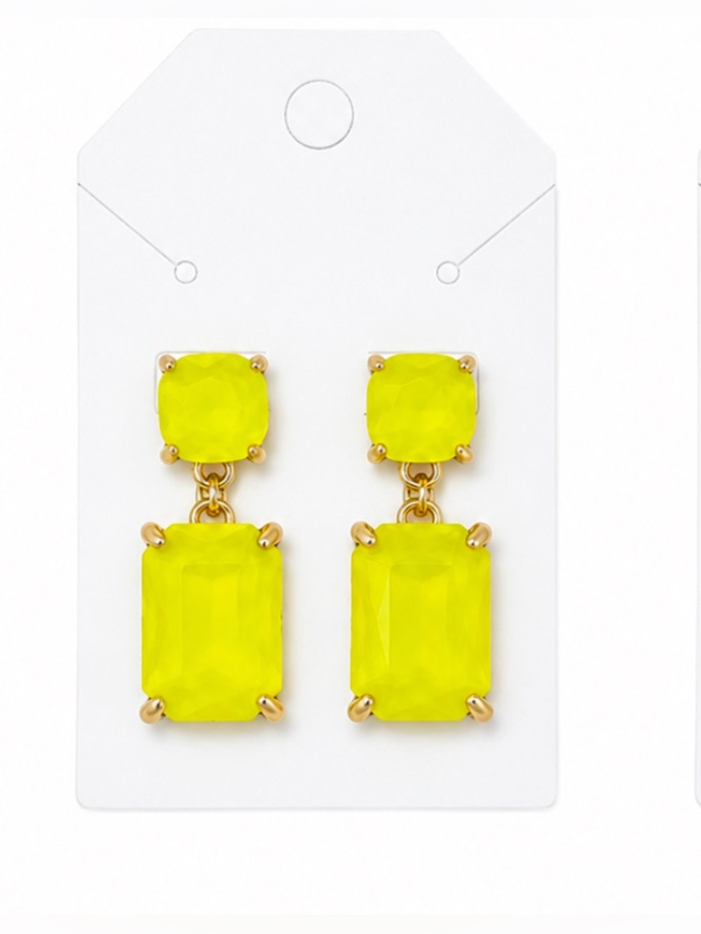 Neon Yellow Cushion Glass Cut Earrings